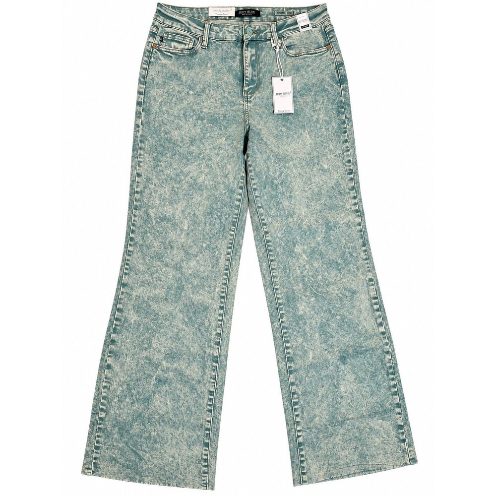 Judy Blue High Rise Green Acid Wash Wide Leg Jeans Size 13 Mineral Wash Denim